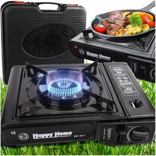 Happy Home 2-in-1 Camping-Gaskocher, 2500 W, Piezozündung, Koffer, Schwarz