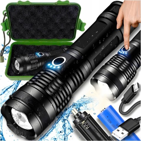XHP 90 LED-Taschenlampe mit Zoom, 5 Modi, Akku und Transportetui