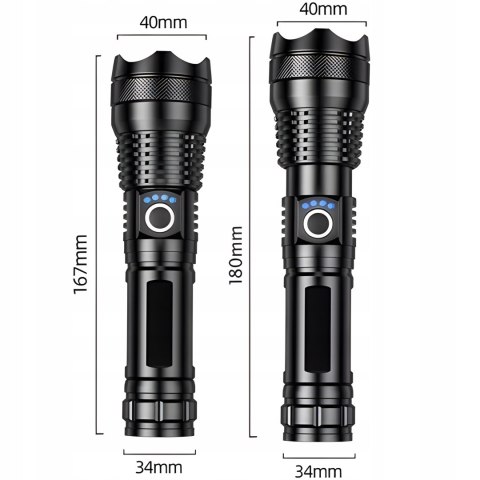 XHP 90 LED-Taschenlampe mit Zoom, 5 Modi, Akku und Transportetui