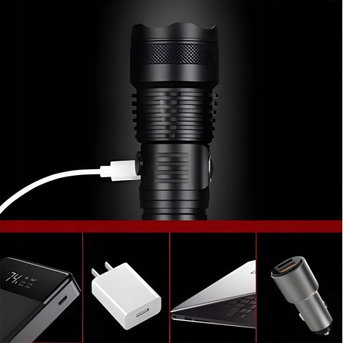 XHP 90 LED-Taschenlampe mit Zoom, 5 Modi, Akku und Transportetui