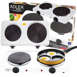 Adler AD 6504 Doppelkochplatte, 2500 W, 2 Platten, stufenlose Regelung, Weiß