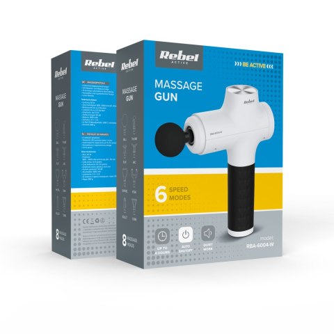 Rebel Active RBA-6004-W Massagepistole mit 8 Aufsätzen, 60 W, Weiß, USB-C