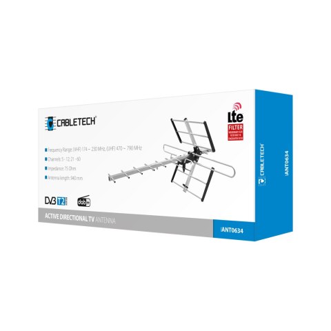 Aktive TV-Richtantenne Cabletech Yagi ANT0634, VHF/UHF, 16 Elemente