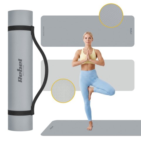 Gymnastikmatte Rebel Active RBA-3152-2GY TPE 183×61 cm, 6 mm, grau
