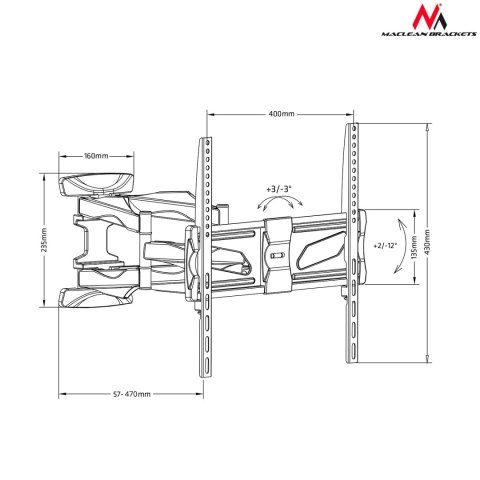 Maclean MC-781 TV-Wandhalterung mit Gelenkarmen, 45 kg, Schwarz