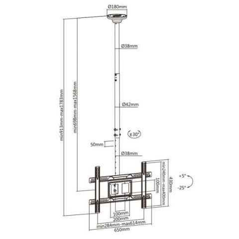 Maclean MC-803 TV-Deckenhalterung, höhenverstellbar, 50 kg, VESA 600×400, Schwarz