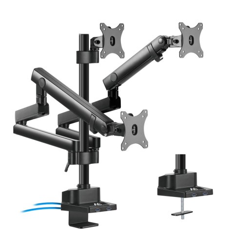 Maclean MC-811 Tischhalterung für 3 Monitore, 17-27 Zoll, 3×7 kg, Schwarz