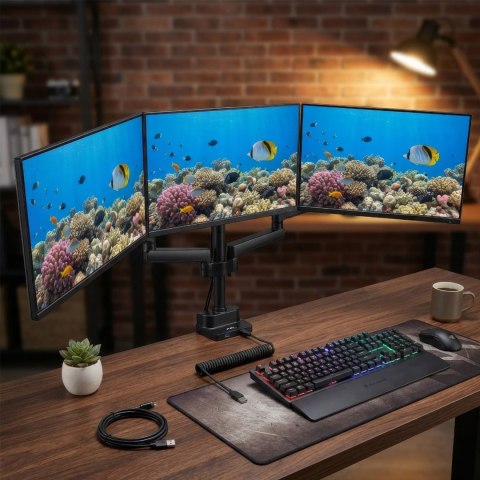 Maclean MC-811 Tischhalterung für 3 Monitore, 17-27 Zoll, 3×7 kg, Schwarz