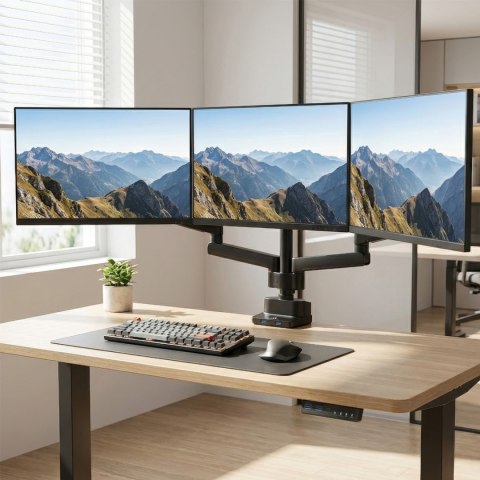 Maclean MC-811 Tischhalterung für 3 Monitore, 17-27 Zoll, 3×7 kg, Schwarz