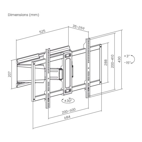Maclean MC-881 N TV-Wandhalterung, 37-90 Zoll, 65 kg, VESA 600×400, Schwarz