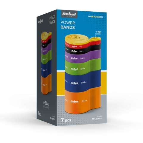 7 Trainingsbänder Power Band Rebel Active, Widerstand 4-82 kg