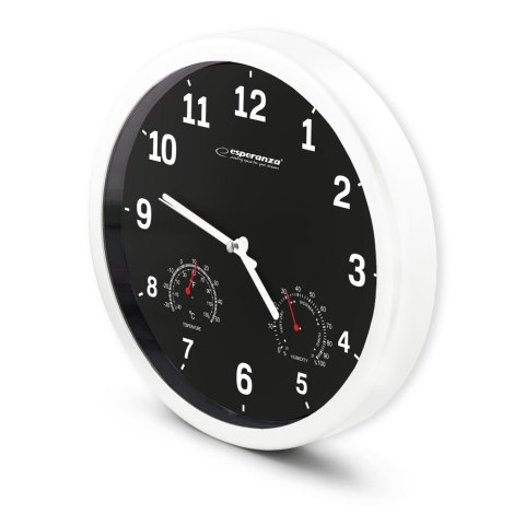 Esperanza Lyon EHC016K Wanduhr mit Thermometer und Hygrometer, schwarzes Zifferblatt