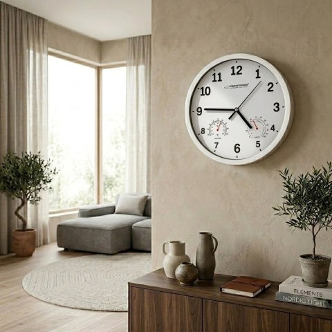 Esperanza Lyon EHC016W Wanduhr mit Thermometer und Hygrometer, weißes Zifferblatt