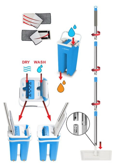 Flachwischer Esperanza Perfect Clean 004 mit Auswringeimer, 125 cm