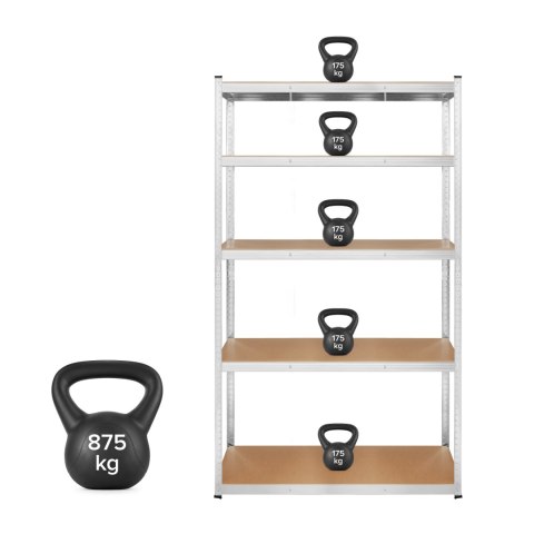 Lagerregal Rebel RB-1253, 205 × 120 × 45 cm, 5 Böden, 875 kg, silberfarben, verzinkt
