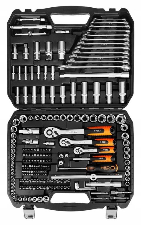 Neo Tools Satz 220 Elemente Schlüssel, Stecknüsse, Ratschen Bits 1/2 3/8 1/4