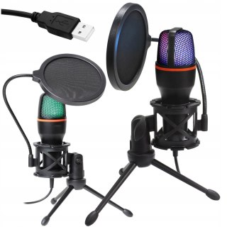 Blow MS02 USB Gaming Mikrofon mit LED, Pop-Filter und Stativ
